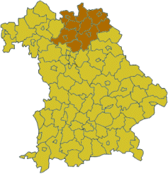 Map of Bavaria highlighting the  Regierungsbezirk of Upper Franconia