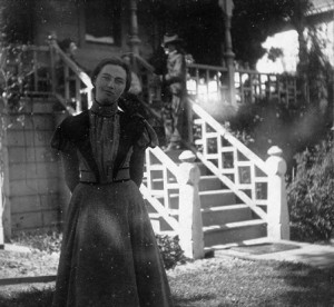 Lou Hoover in front of home in Tientsin, China