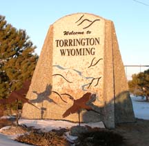 Sign welcoming visitors to Torrington (2006)