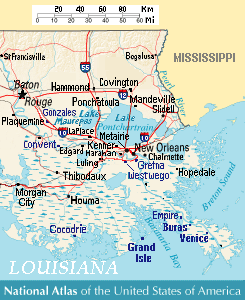National Atlas Louisiana closeup ESE