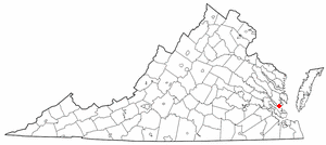 Location of Yorktown in Virginia