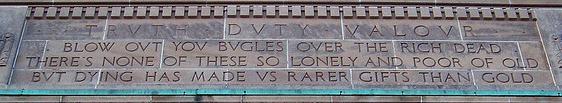 Blow out your bugles, detail on Memorial Arch (by John M Lyle) at Royal Military College of Canada
