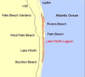 Location of Lake Worth Lagoon in Palm Beach County, Florida