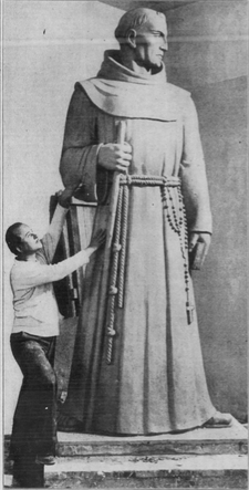 John Palo-Kangas with Father Serra statue