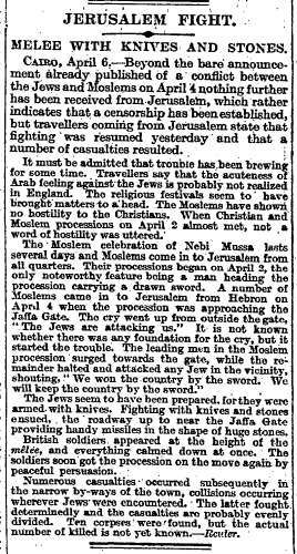 Nebi Musa riots, The Times, Thursday, Apr 08, 1920