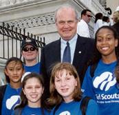 Senator Fred Thompson with Girl Scout Troop 68 Bartlett, Tennessee in front of the Capitol, 2001
