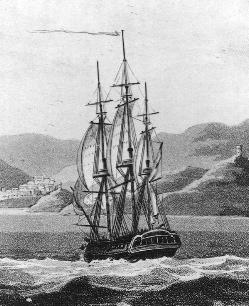 Drawing of the USS Philadelphia, built in Joshua Humphreys' shipyard in Pennsport, 1799.