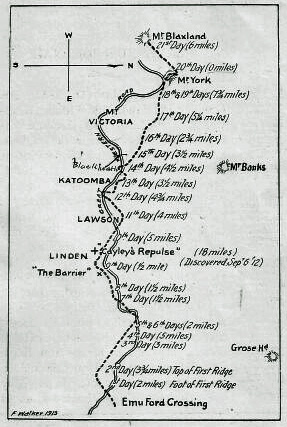 Blaxland's route across the mountains in 1813
