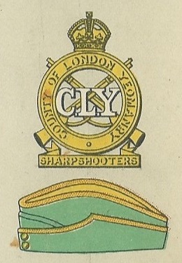 3rd and 4th County of London Yeomanry (Sharpshooters) badge and service cap.jpg