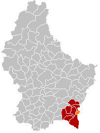 Map showing, in orange, the Remich commune