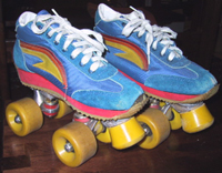 Blue disco quad roller skates