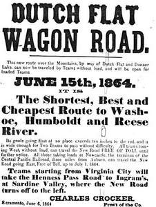 Advertisement for Dutch Flat Wagon Road, 1864