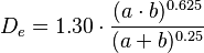 D_{e} = 1.30 \cdot \frac{(a \cdot b)^{0.625}} {(a+b)^{0.25}}