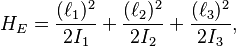  
H_E = \frac{(\ell_1)^2}{2I_1}+\frac{(\ell_2)^2}{2I_2}+\frac{(\ell_3)^2}{2I_3},

