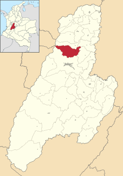 Location of the municipality and town of Anzoátegui in the Tolima Department of Colombia.