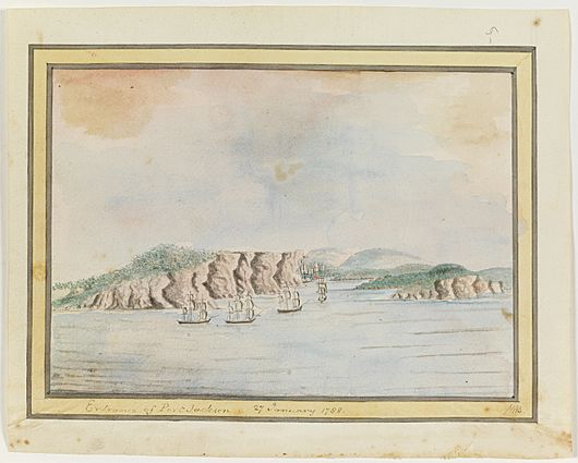 First Fleet entering Sydney 1788 Bradley