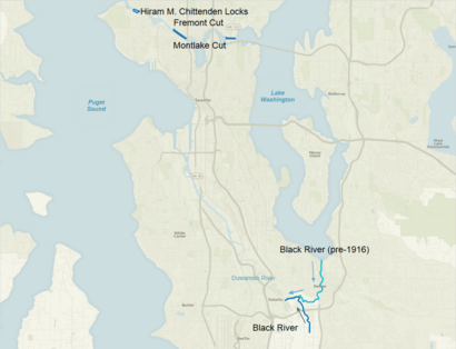Lake Washington Ship Canal and Black River map