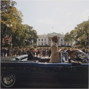 Parade, Union Station to Blair House, honoring Emperor of Ethiopia. President Kennedy, Emperor Haile Selassie, Chief... - NARA - 194270