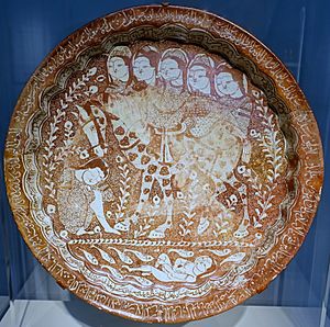 Plate by Shamsuddin al-Hasani Abu Zayd, Iran, December 1210 AD (dated AH Jumada II 607), composite body painted over glaze with luster - Freer Gallery of Art - DSC04647