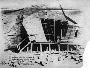 Storm damage to the original Christ Church at Milton in 1890