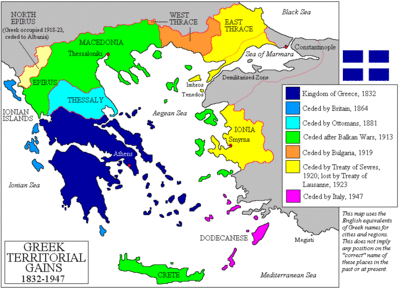 Territorial Expansion of Greece from 1832–1947