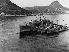 USS Ajax (AR-6) at Sasebo with destroyers, December 1952