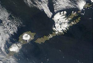 Satellite shot of Umnak and Unalaska Islands