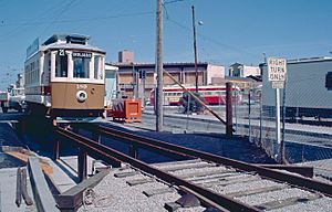 1983 SF Historic Trolley Festival - Porto 189 over inspection pit at Duboce Yard