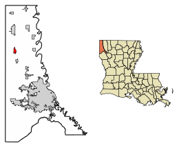 Location of Oil City in Caddo Parish, Louisiana.