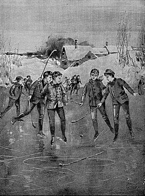 Children playing ice hockey - illustration