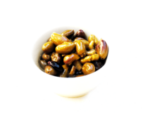 Crushed Bidni olives in garlic-infused extra virgin olive oil