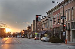 East Main Street at Broadway Avenue Urbana, IL sunset
