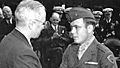 Harry Truman congratulates Hershel Williams on being awarded the Medal of Honor