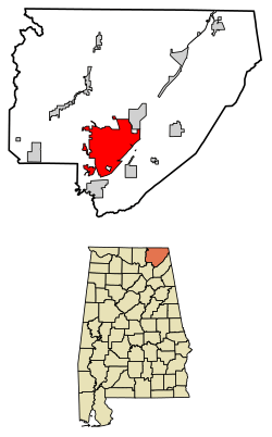 Location of Scottsboro in Jackson County, Alabama.