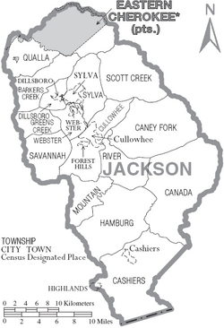 Map of Jackson County North Carolina With Municipal and Township Labels
