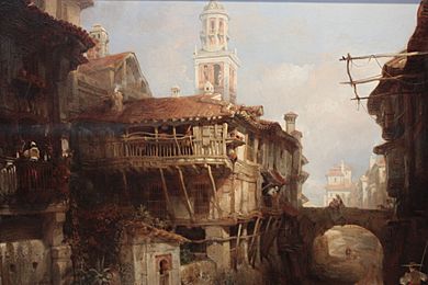 Old Buildings on the Darro, Granada, by David Roberts 1834