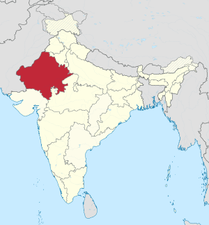 A map showing us where the location of Rajasthan is in the Republic of India