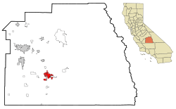 Location of Porterville in Tulare County and the U.S. state of California