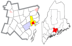 Location of Searsport (in red) in Waldo County and the state of Maine