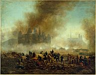 Gustave Clarence Rodolphe Boulanger - L'Hôtel de Ville incendié, assailli par les troupes de Versailles - P392 - Musée Carnavalet