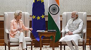 PM meeting the President of the European Commission, Ms. Ursula Von Der Leyen, in New Delhi on April 25, 2022 (2)