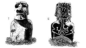 Sketches by Lt. Colin Dundas, when moai Hoa Hakananai'a was on board HMS Topaze in 1868
