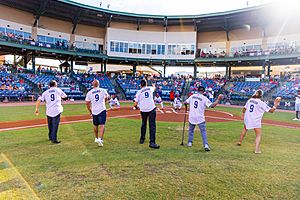 Tougaloo Nine throwing out the first pitch at Trustmark Park