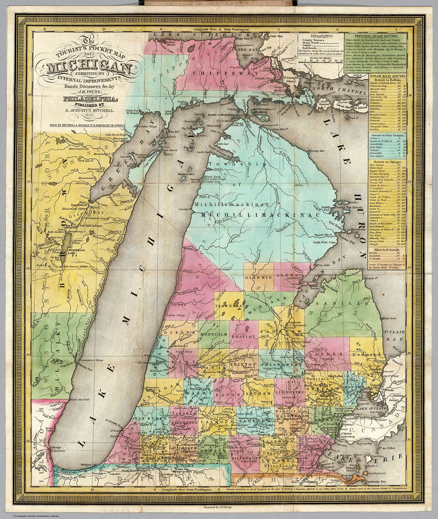 Wisconsin Territory depicted on this 1835 Tourist's Pocket Map Of Michigan, showing a Menominee-filled Brown County, Wisconsin that spans the northern half of the territory