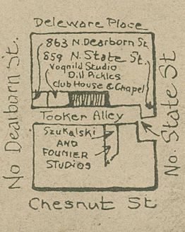 "18 Tooker Alley" map on March 2, 1921 detail to the Dill Pickle Club House and Chapel, Wednesday, March 2nd Opens New Series of One Act Plays, (1921) (NBY 6560) (cropped)