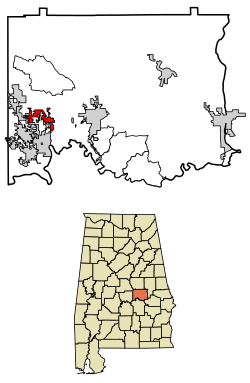 Location of Elmore in Elmore County, Alabama.