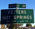 Fetters Hot Springs city sign, facing south