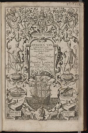 Iohn Huighen van Linschoten, his Discours of Voyages into ye Easte & West Indies title page