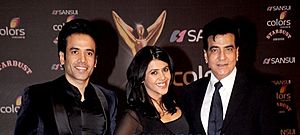 Jeetendra with his son Tusshar and daughter Ekta