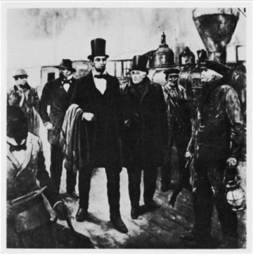 Lincoln arriving in Washington with William H. Johnson, 1861